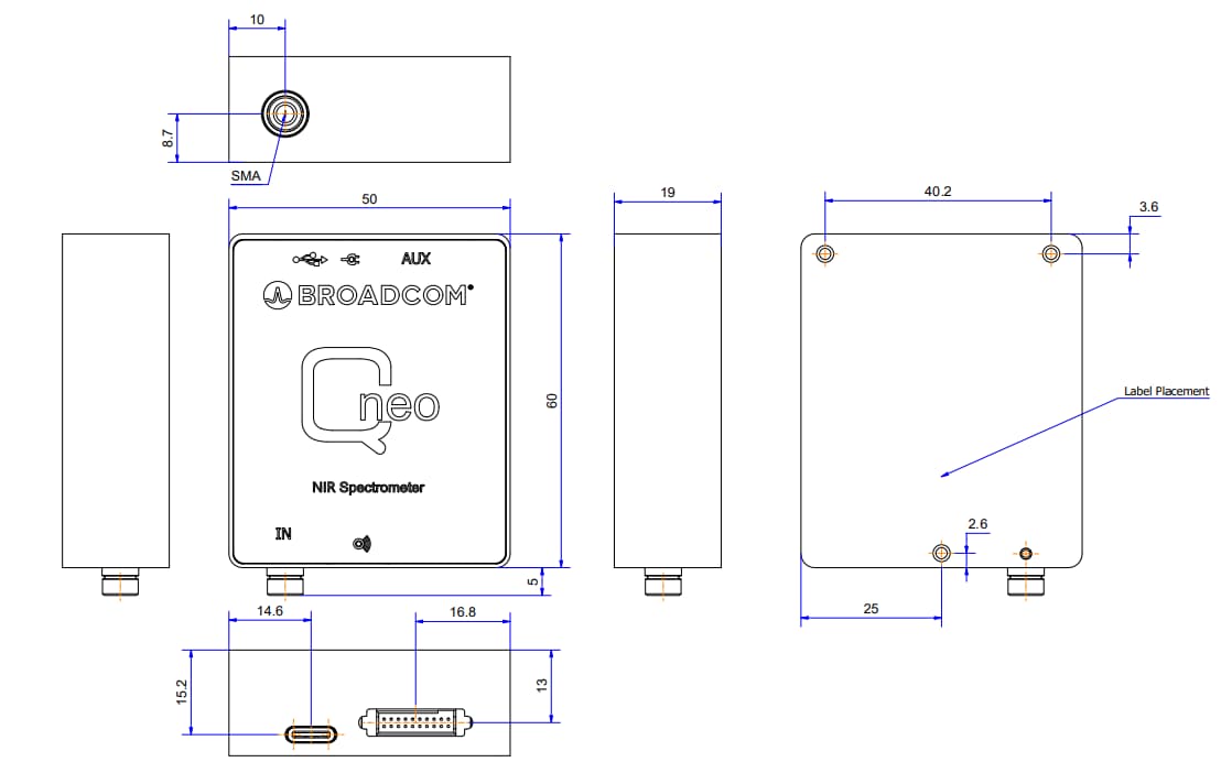 Plan mécanique - Broadcom Spectromètre NIR Neat Qneo AFBR-S20N1N256